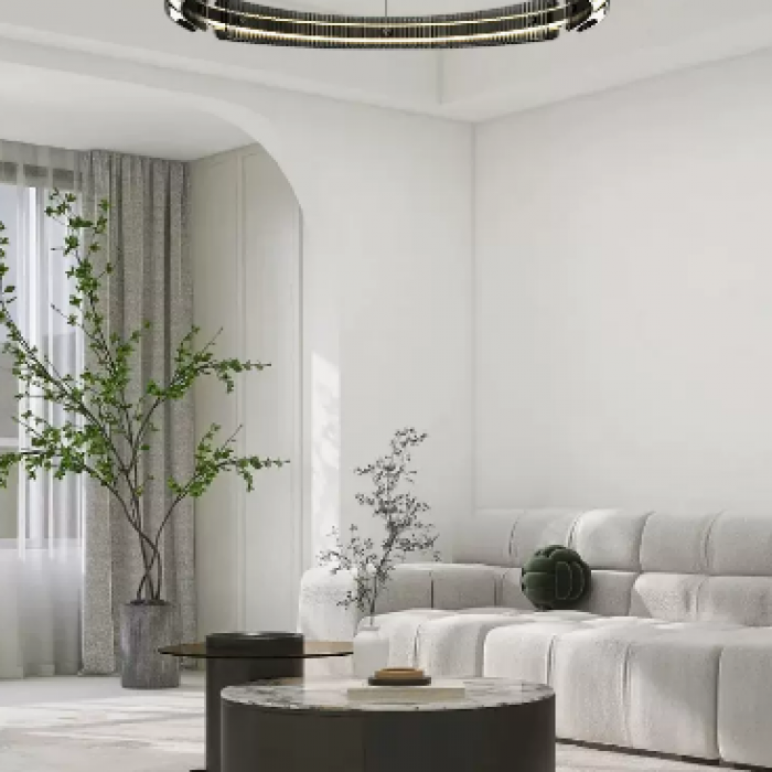 全铜轻奢客厅吊灯创意设计意式极简高端圆环玻璃全屋套餐组合灯具